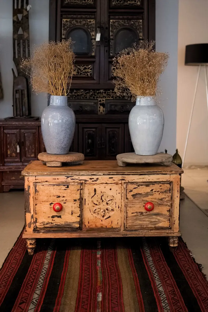 Porta TV in Teak Dipinto - Antiquariato Indiano Anni '50