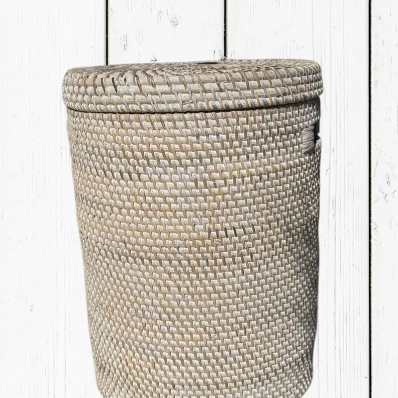 Portabiancheria in Rattan Tondo – Cesto Biancheria con Coperchio