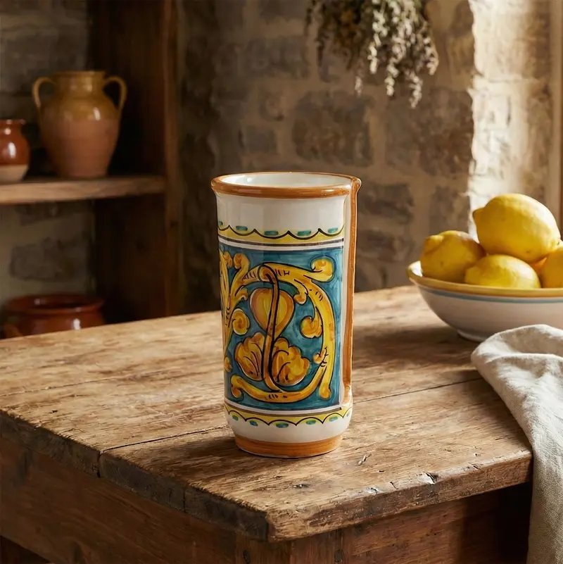 Portabicchieri grande in ceramica decorata a mano da ceramisti siciliani gianluca art 17