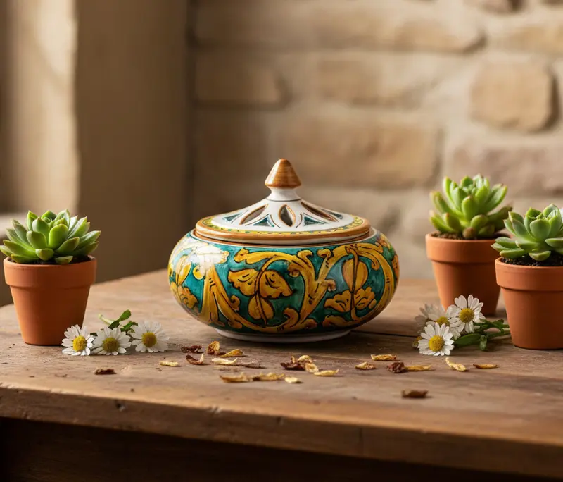 Portacaramelle grande in ceramica decorata a mano da ceramisti siciliani gianluca art 1