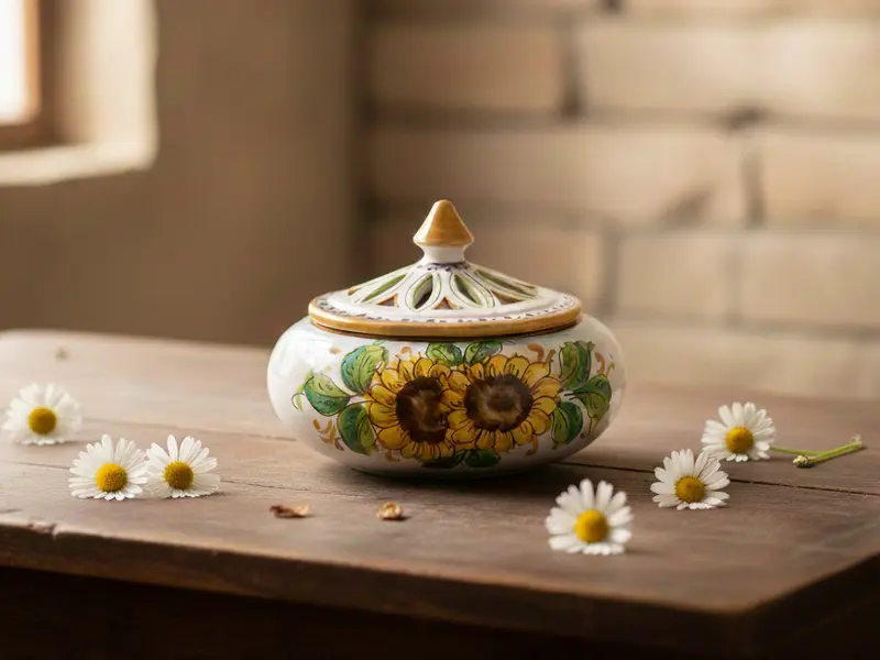 Portacaramelle grande in ceramica decorata a mano da ceramisti siciliani girasole art 1