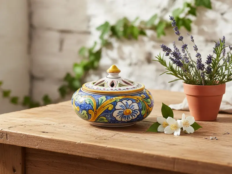 Portacaramelle piccolo in ceramica decorata a mano da ceramisti siciliani barocco art 2