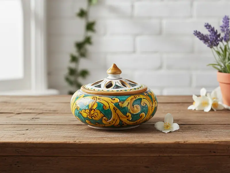 Portacaramelle piccolo in ceramica decorata a mano da ceramisti siciliani gianluca art 2