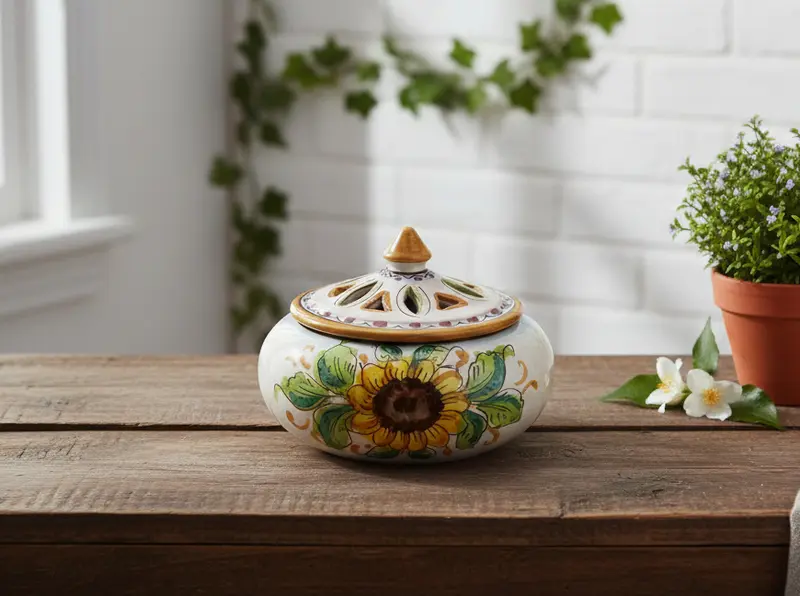 Portacaramelle piccolo in ceramica decorata a mano da ceramisti siciliani girasole art 2