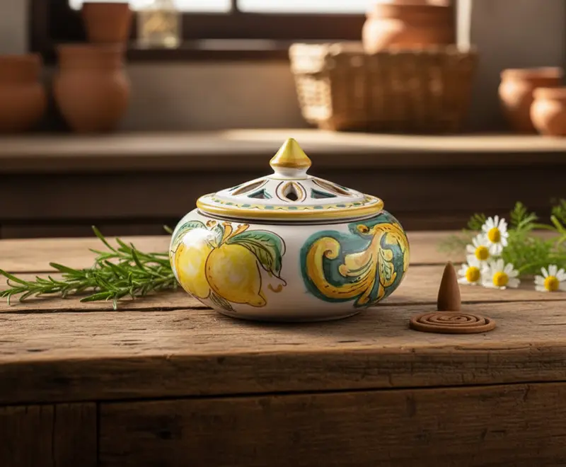 Portacaramelle piccolo in ceramica decorata a mano da ceramisti siciliani limoni art 2