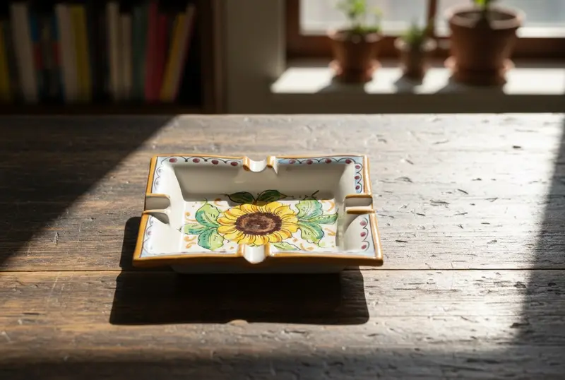 Portacenere in ceramica decorata a mano da ceramisti siciliani girasole art 27