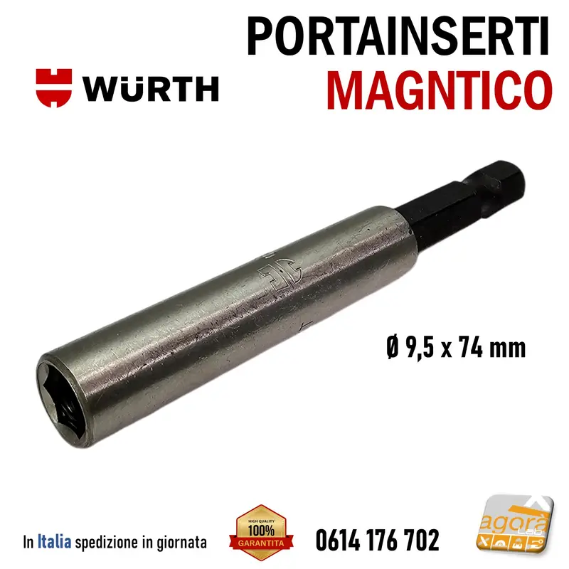 PORTAINSERTI MAGNETICO UNIVERSALE E 6.3 ATT.1/4" WURTH INOX D9.5x74MM PORTA BIT