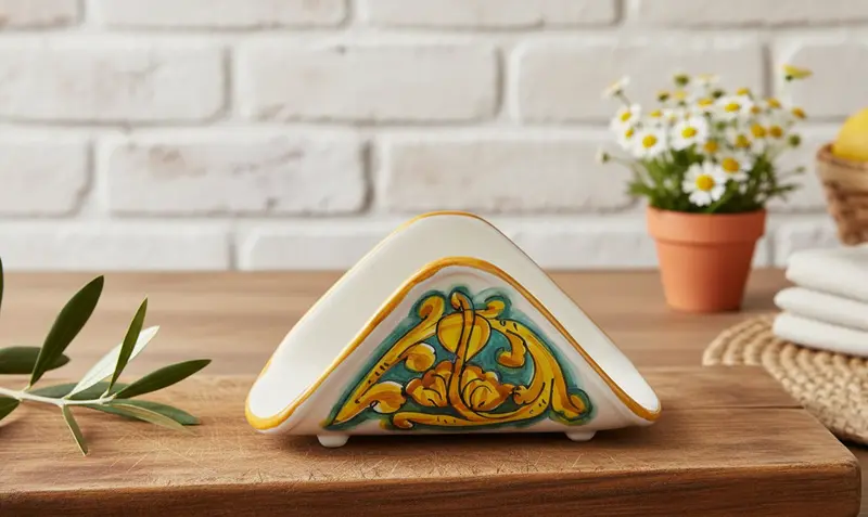 Portatovaglioli a fazzoletto in ceramica decorata a mano da ceramisti siciliani gianluca art 10