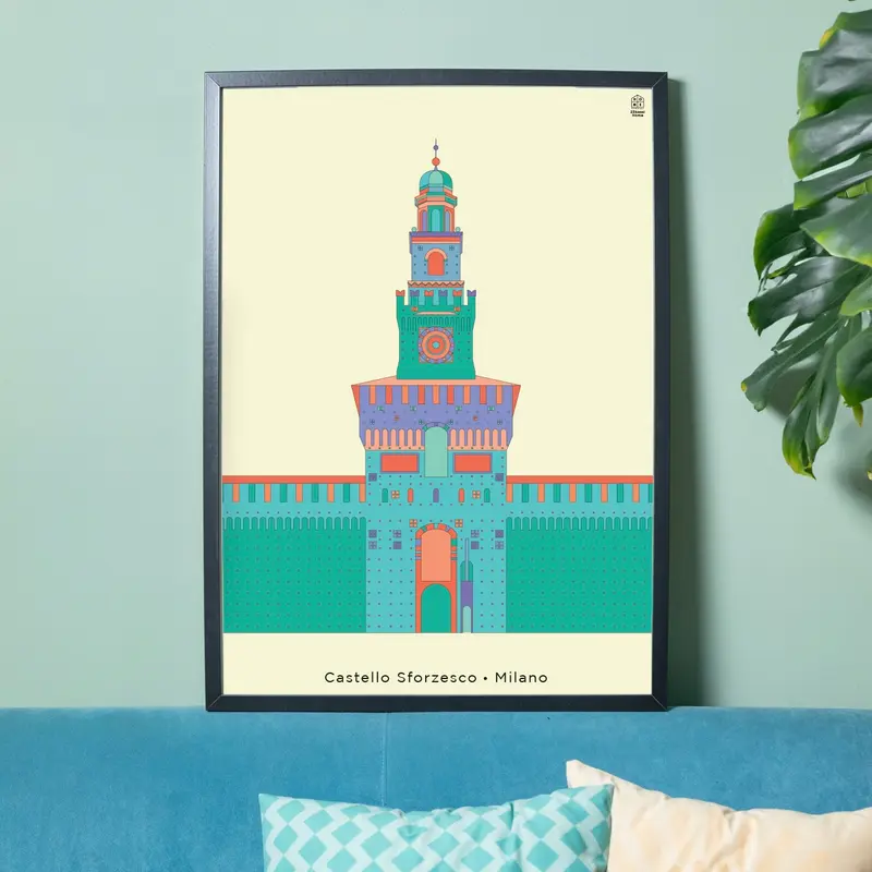 Poster 50x70 Castello Sforzesco Pastello - Milano