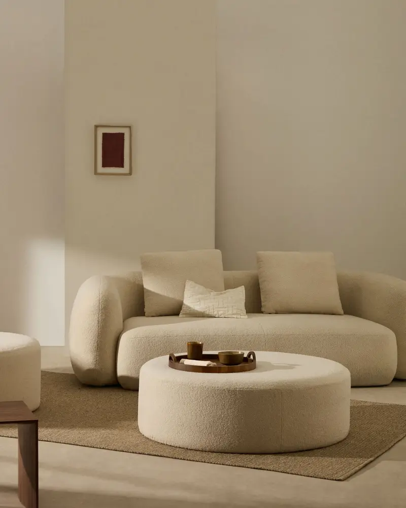 Pouf sfoderabile Kaeli in tessuto bouclé écru Ø 120 cm