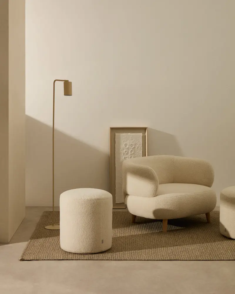 Pouf sfoderabile Kaeli in tessuto bouclé écru Ø 43 cm
