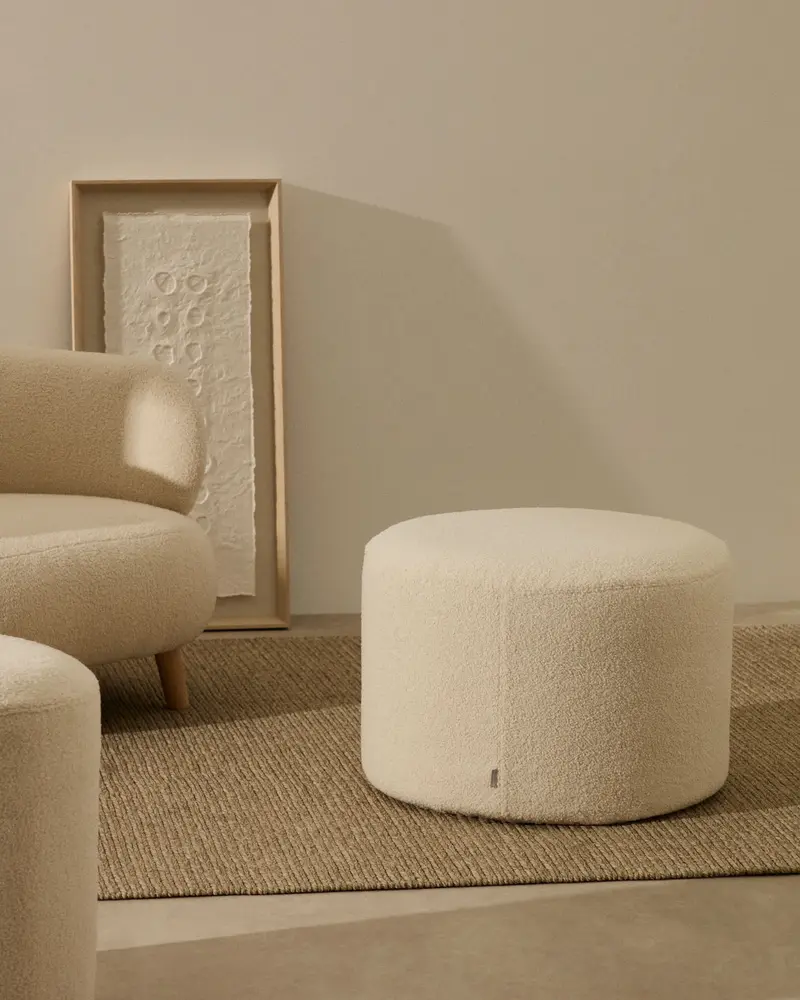 Pouf sfoderabile Kaeli in tessuto bouclé écru Ø 60 cm