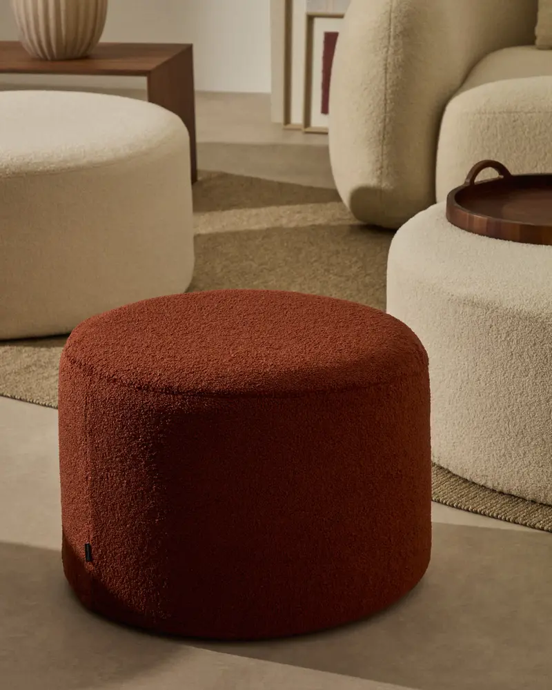Pouf sfoderabile Kaeli in tessuto bouclé terracotta Ø 60 cm