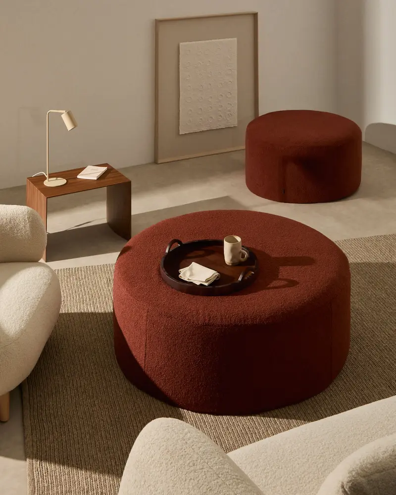 Pouf sfoderabile Kaeli in tessuto bouclé terracotta Ø 90 cm