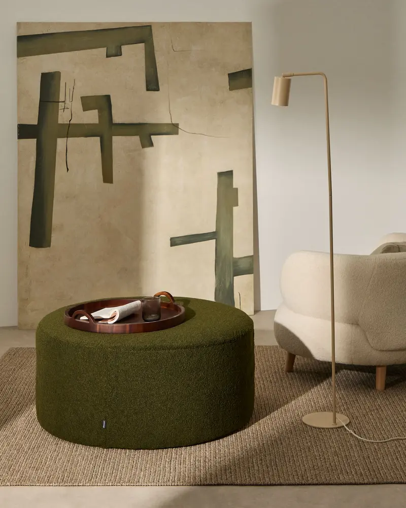 Pouf sfoderabile Kaeli in tessuto bouclé verde Ø 90 cm