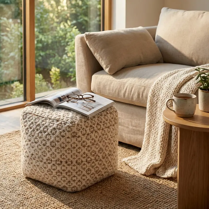 Primo - pouf in lana juta bianco 40x40