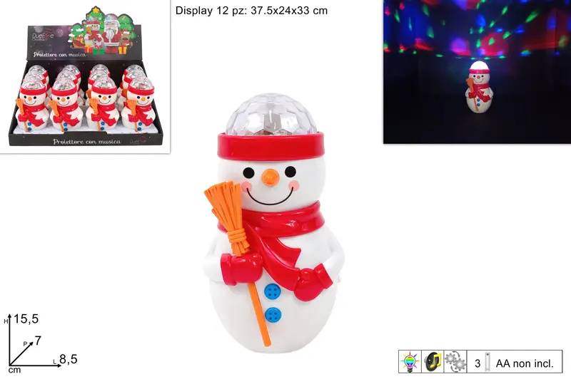 PROIETTORE PUPAZZO DI NEVE CON MUSICA IN DISPLAY