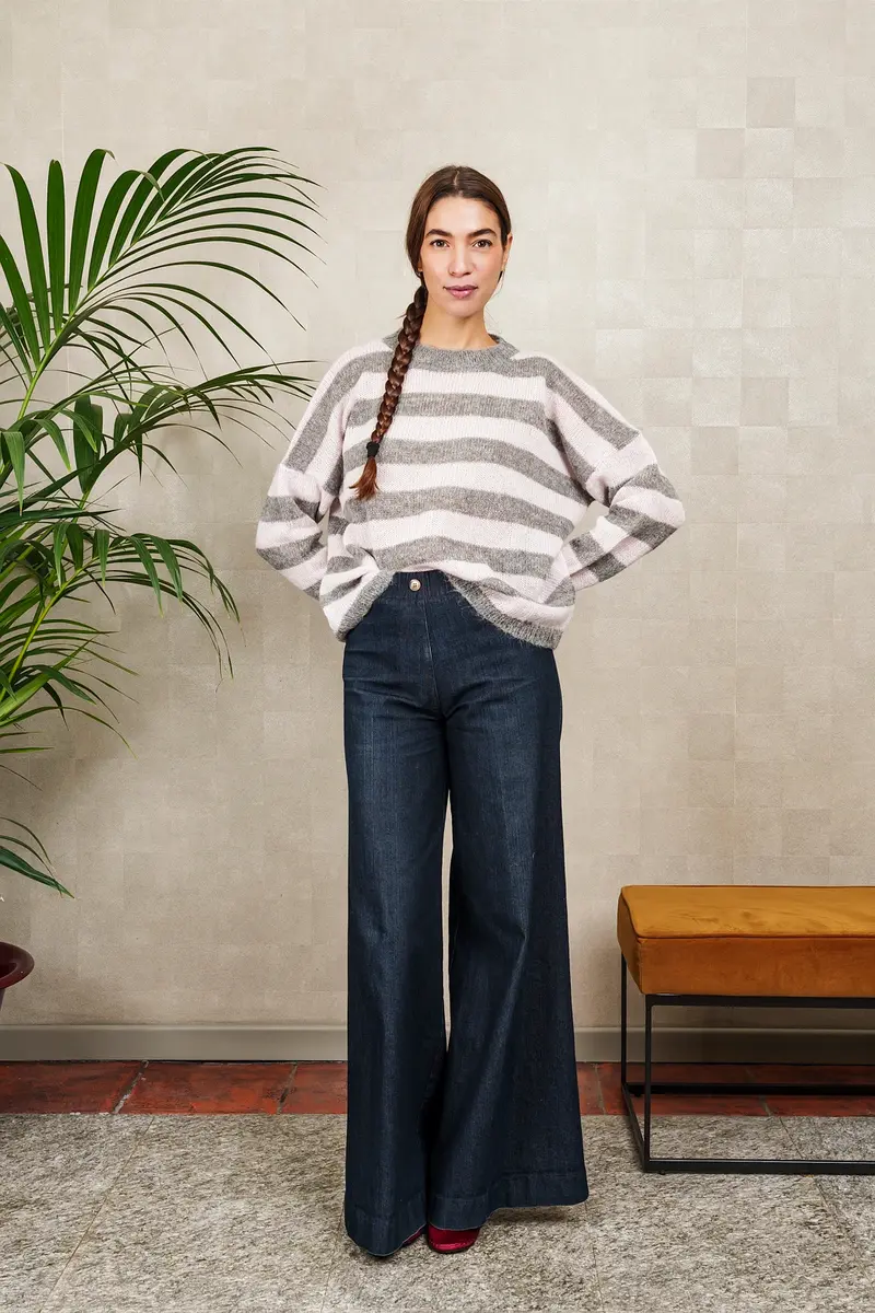 PULL NEW NUVOLA A RIGHE grigio e rosa chiaro