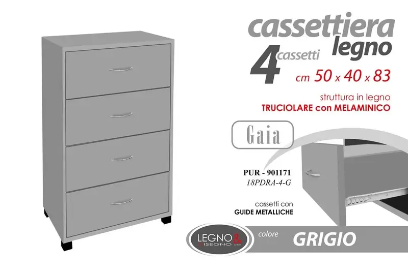 PUR/4 CASSETTI GRIG 50*40*83 18PDRA-4