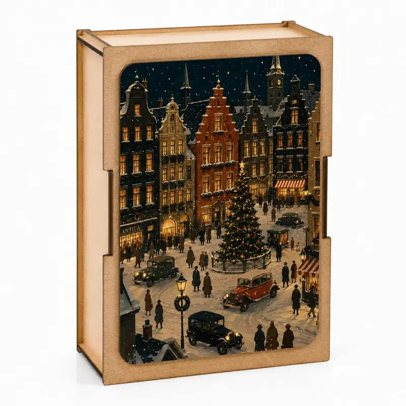 Puzzle in legno, Piazza natalizia innevata, 100 pz