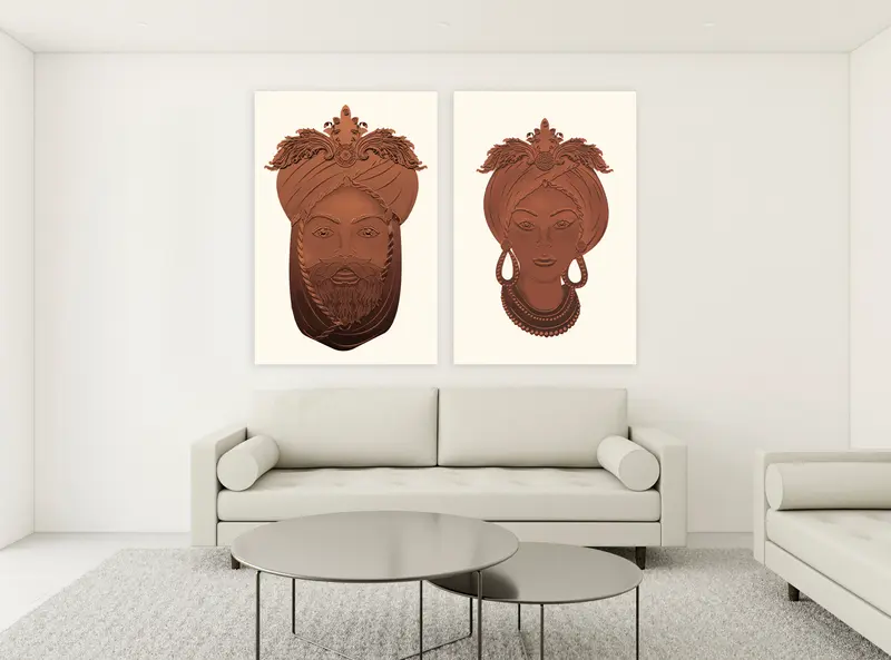 Quadri su tela, Testa di Moro Uomo. Bronzo su sfondo panna. Fine Art made in Sicily.