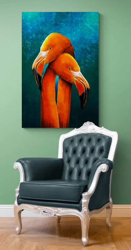 Quadro Arte Astratta su tela "Flamingo in Love"