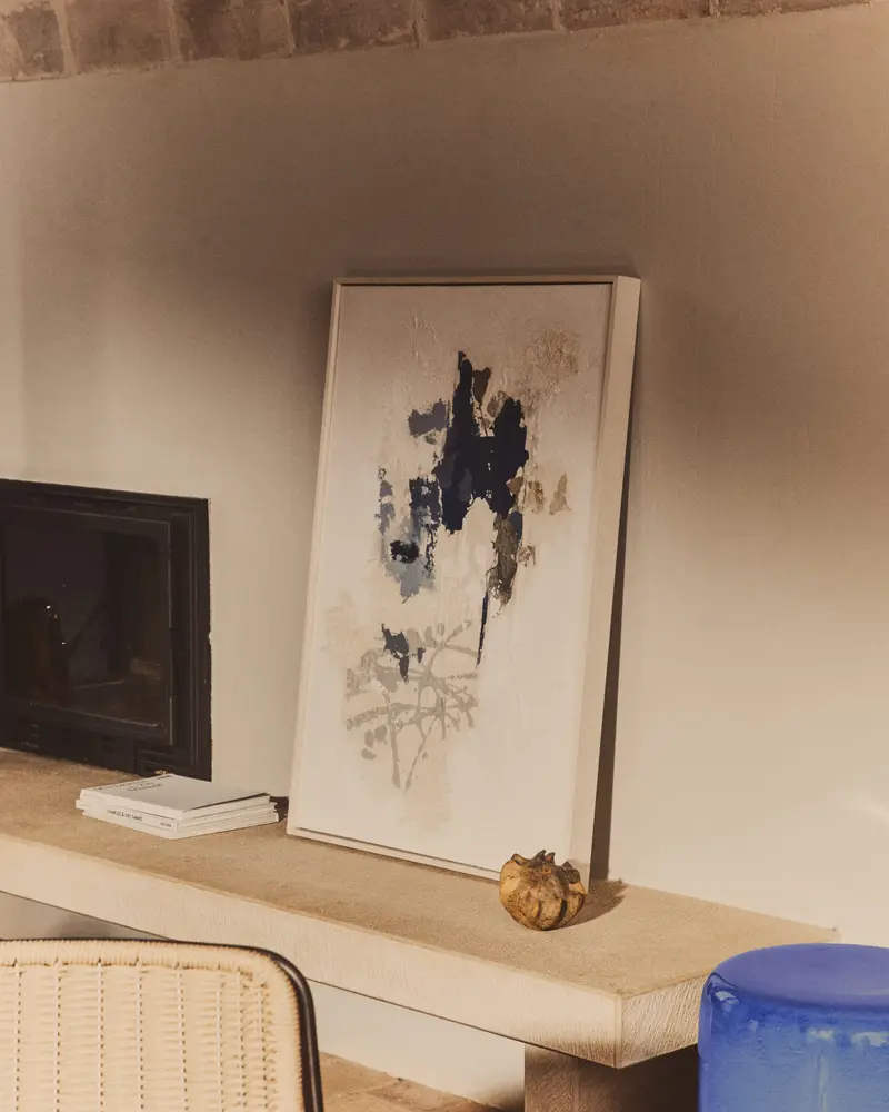 Quadro astratto Erale grigio e blu dipinto a mano (60 x 90 cm)