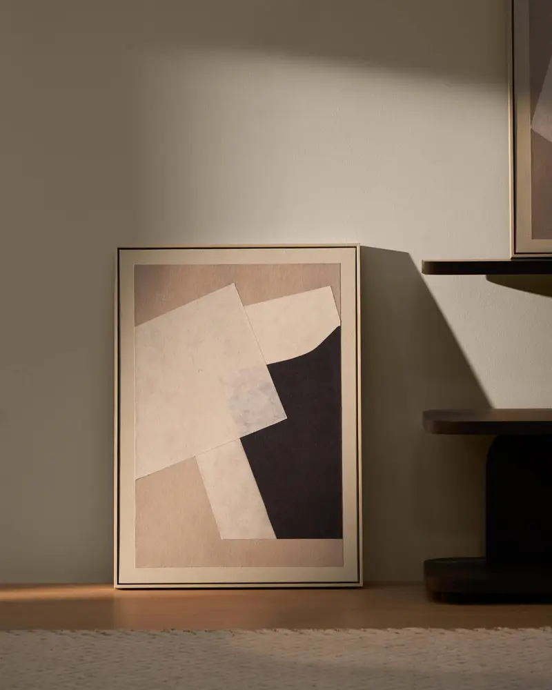 Quadro astratto Varo in carta e lino beige, 50 x 70 cm