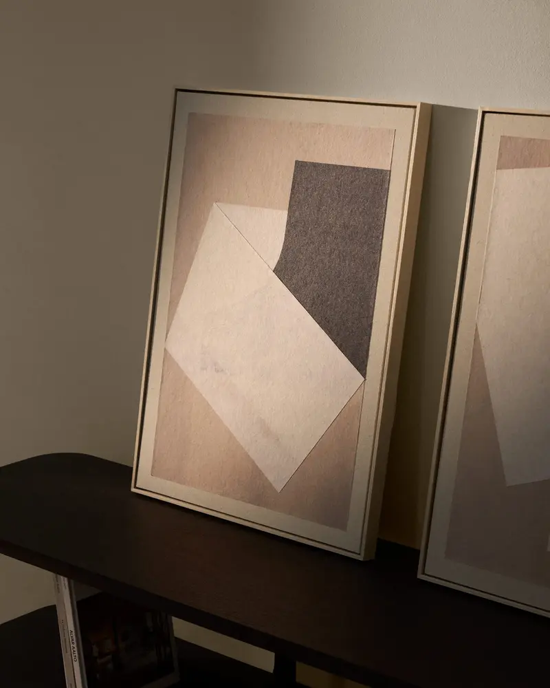 Quadro astratto Varo in carta e lino beige, 50 x 70 cm