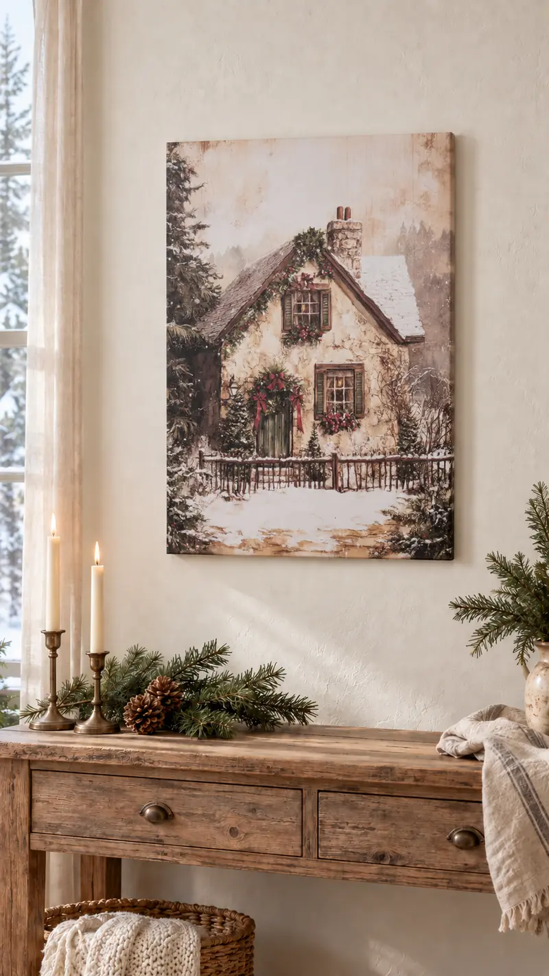 Quadro canvas Baita innevata, 50x70 cm