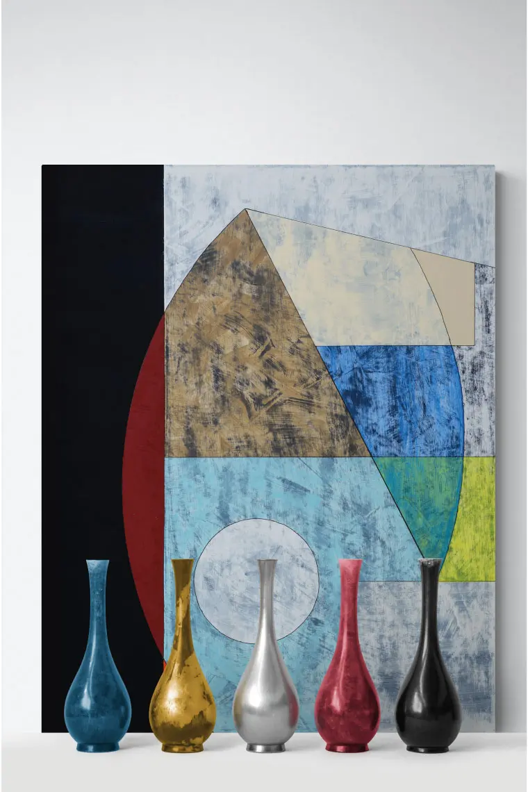 Quadro in stile geometrico moderno "Materic Bauhaus" 100 x 80 cm. High quality classy design.