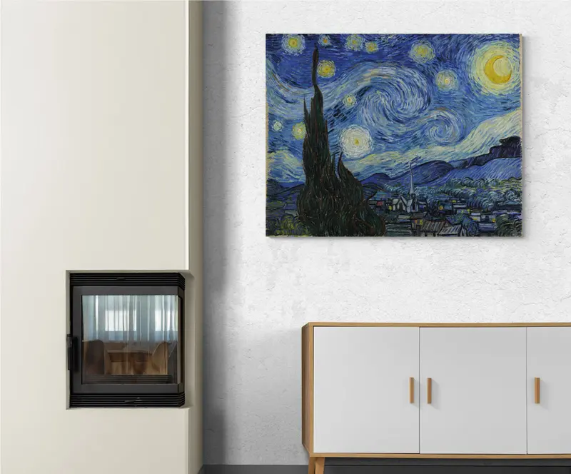 Quadro "La Notte Stellata" Van Gogh, quadri d' autore, stampa su tela. 120 x 95 cm.