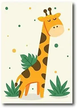 Quadro per Bambini, Giraffa, 25 x 35 cm. Baby giraffe. Animali della foresta.