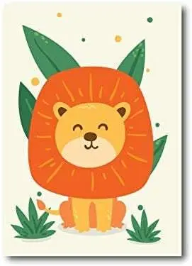 Quadro per Bambini, Leone, 25 x 35 cm. Baby lion design.Animali della foresta.