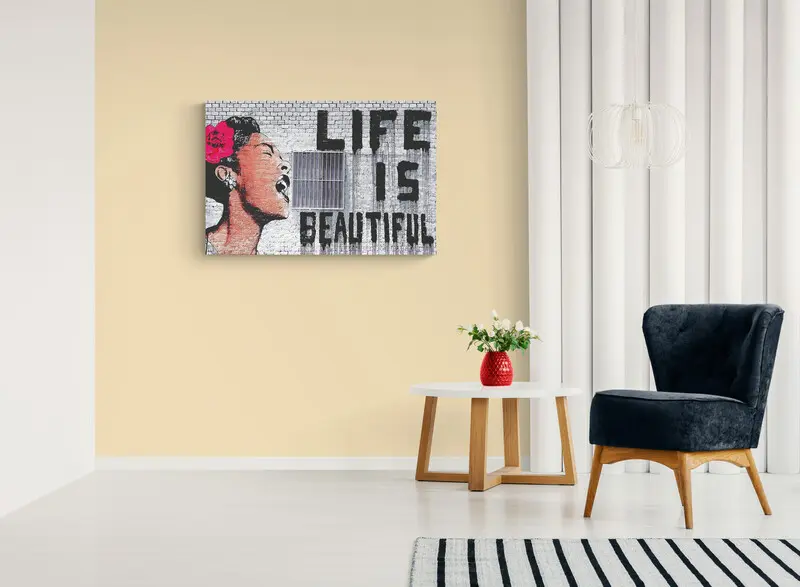 Quadro riproduzione Street Art "Life is Beautiful"