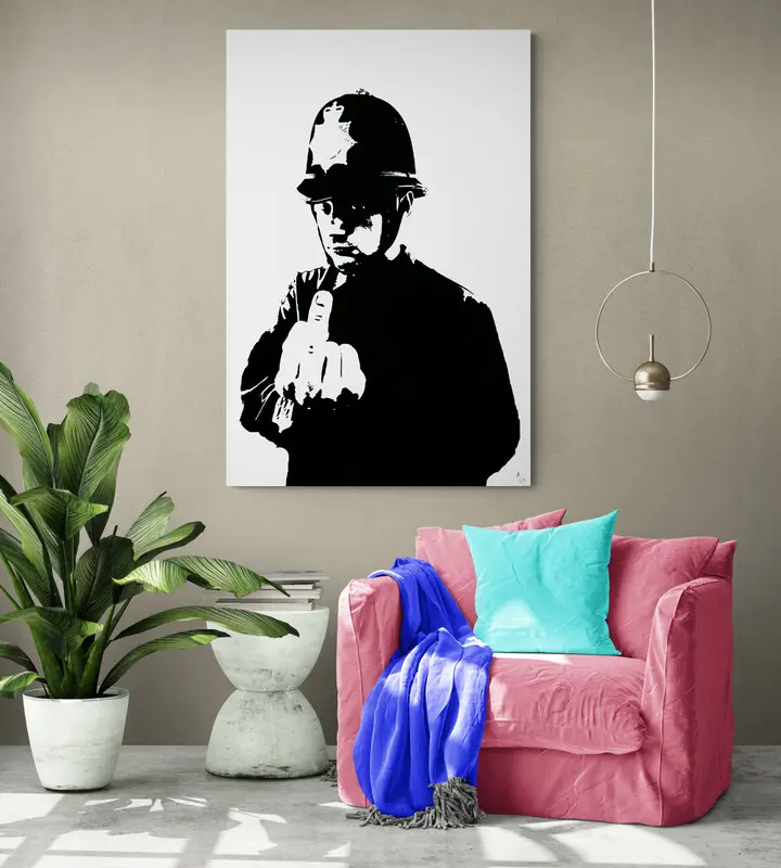 Quadro riproduzione Street art "Police Man F@@k"