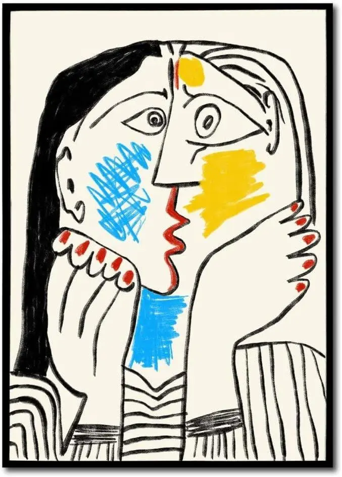 Quadro Stampa su Tela, " Kiss" Picasso. Cubismo astratto. Opere d' autore.