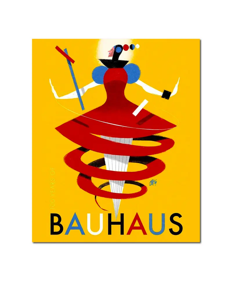 Quadro Stampa su Tela, Vintage Art "100 anni Bauhaus" 60 x 70 cm.Stile Geometrico Retrò
