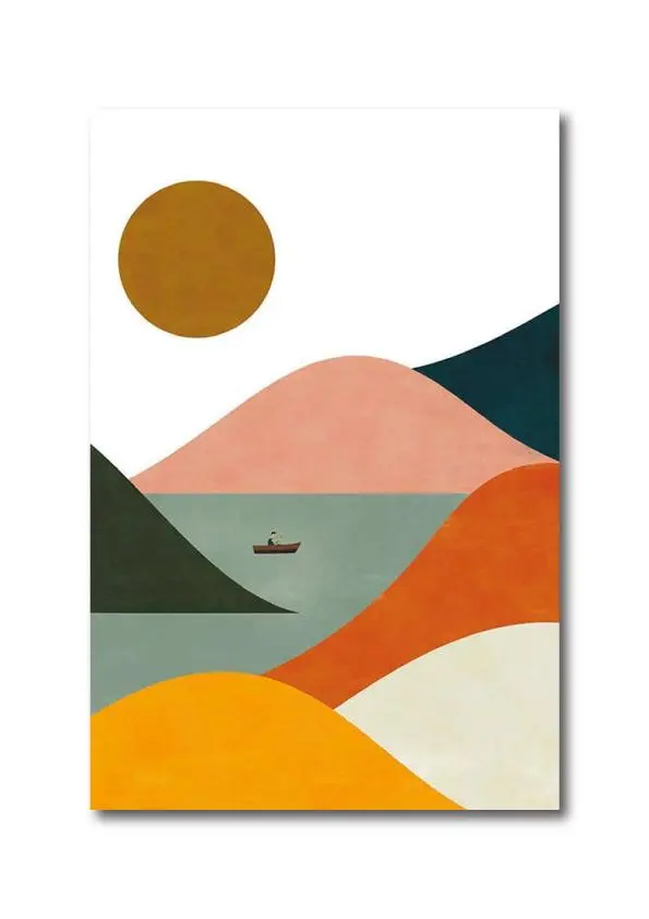 Quadro su tela 100 x 70 cm. "Minimal sunset". Stile vintage geometrico.