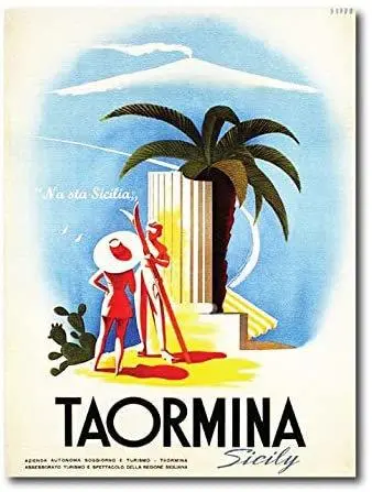 Quadro su tela 30 x 40 cm. Sicilia, Taormina. Vintage sicilian design.