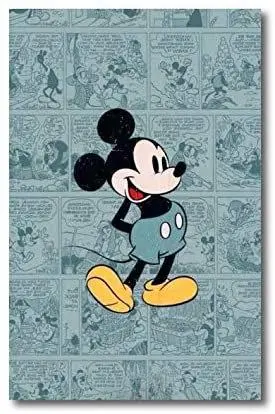 Quadro su tela, 30 x 45 cm. Topolino vintage fumetti. Disney Mickey Mouse design.