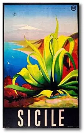 Quadro su tela, 30 x 47 cm. Sicilia. Sicilian Vintage Poster.