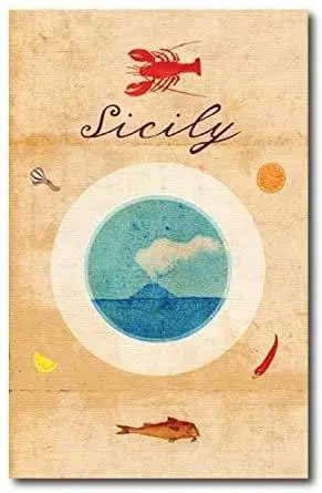 Quadro su tela, 30 x 47 cm. Sicilian Fine Food Vintage Retrò Design.