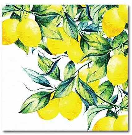 Quadro su tela, 40 x 40 cm. "Lemons & Leaves". Limoni di Sicilia. Sicilian art design.