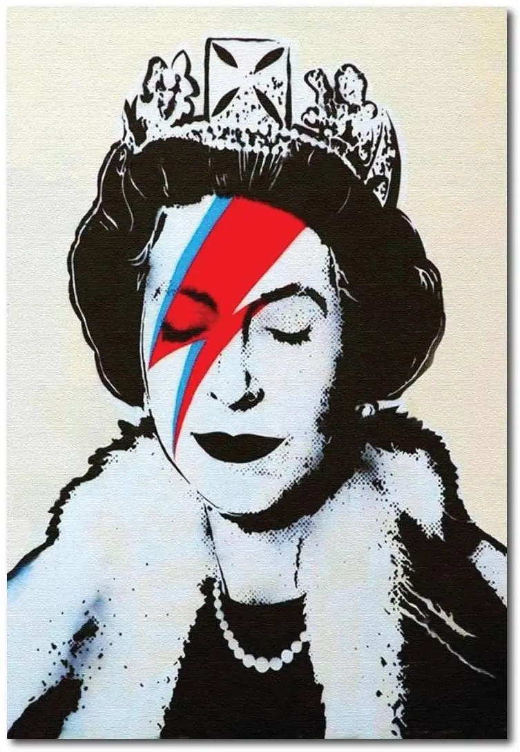 Quadro su tela 40 x 60 cm. Bansky, Elizabeth Queen Street Art. Quadri d' autore.