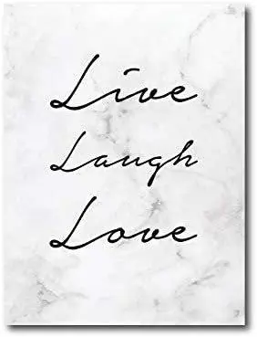 Quadro su tela, 40 x 60 cm. "Live,Laugh,Love". White marble textute design.
