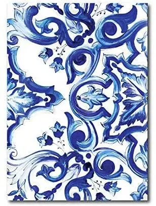 Quadro su tela,50 x 70 cm. "Fiori blu stilizzati". Sicilian art design.