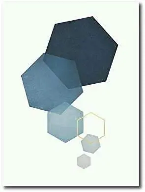 Quadro su tela 60 x 80 cm. "Blu exagons" stile geometrico moderno.