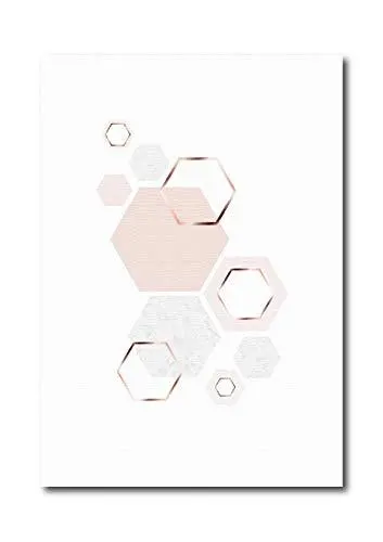Quadro su tela 60 x 80 cm. Gold rose, esagoni. Stile geometrico.