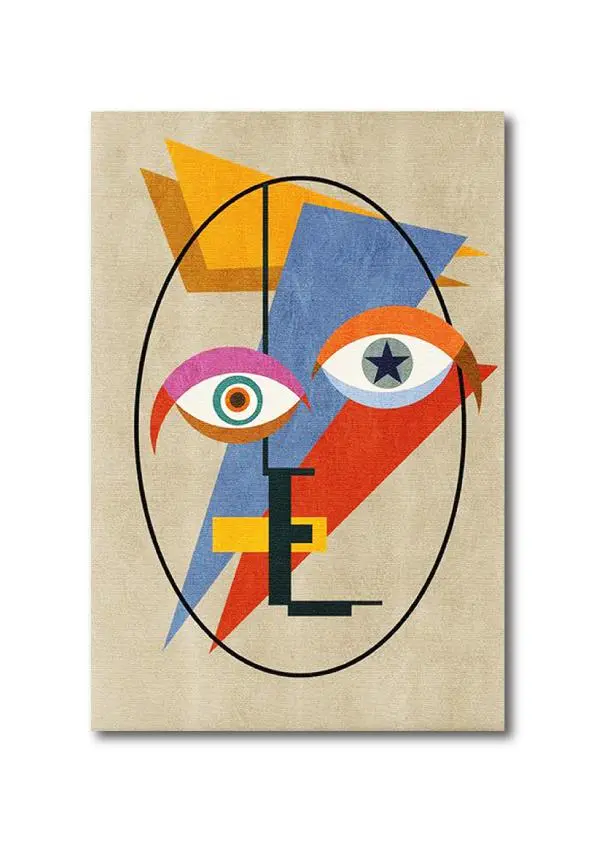 Quadro su tela, 60 x 90 cm. "Futuristic Face". Stile geometrico astratto.